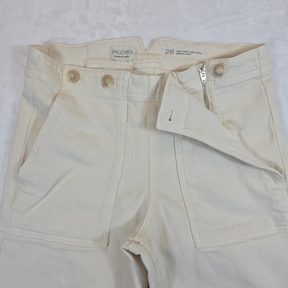 Pilcro The Kit Women 28 Beige Wide Leg Utility Khakis Trouser Pockets Buckle - Picture 4 of 12